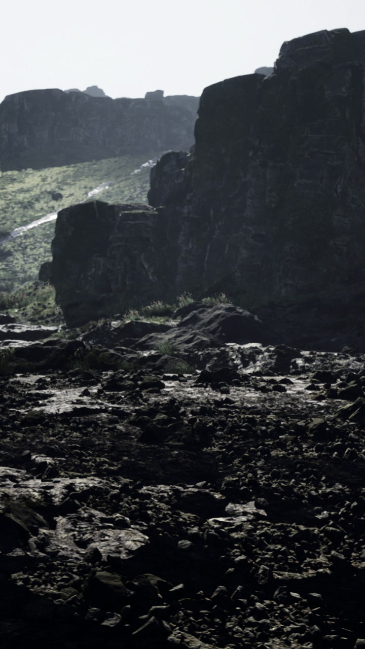 View of rocky landscape with hills and shadows near a canyon in daylight