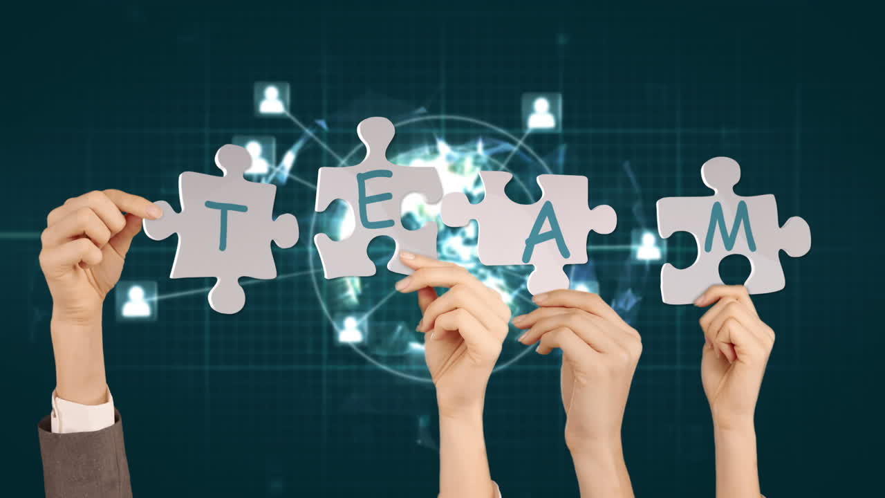 손을 잡고 퍼즐 조각