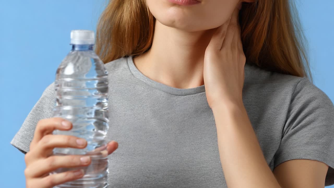 A Young Woman Holding a Water Bottle with a Thoughtful Expression, Highlighting the Importance of Hydration and Personal Care in Daily Life
