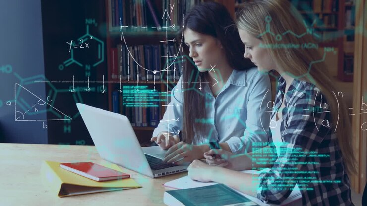 Women studying in the library