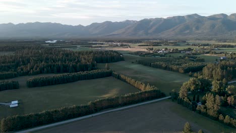 aerial panoramic of montana countryside and mountains in background