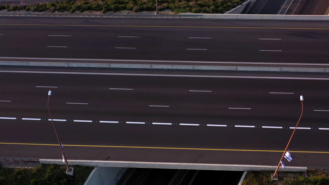 Tel aviv Jerusalem Highway 1 empty –Top down view
