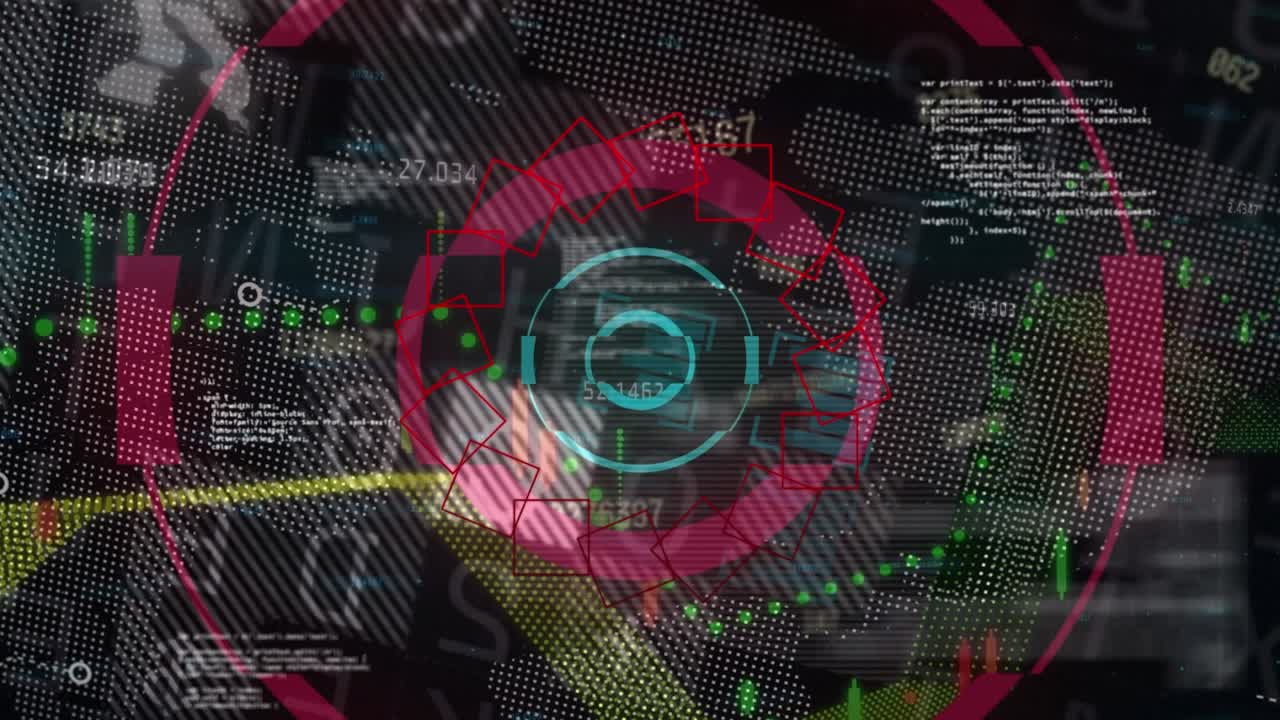 Animation of data processing over shapes and world map
