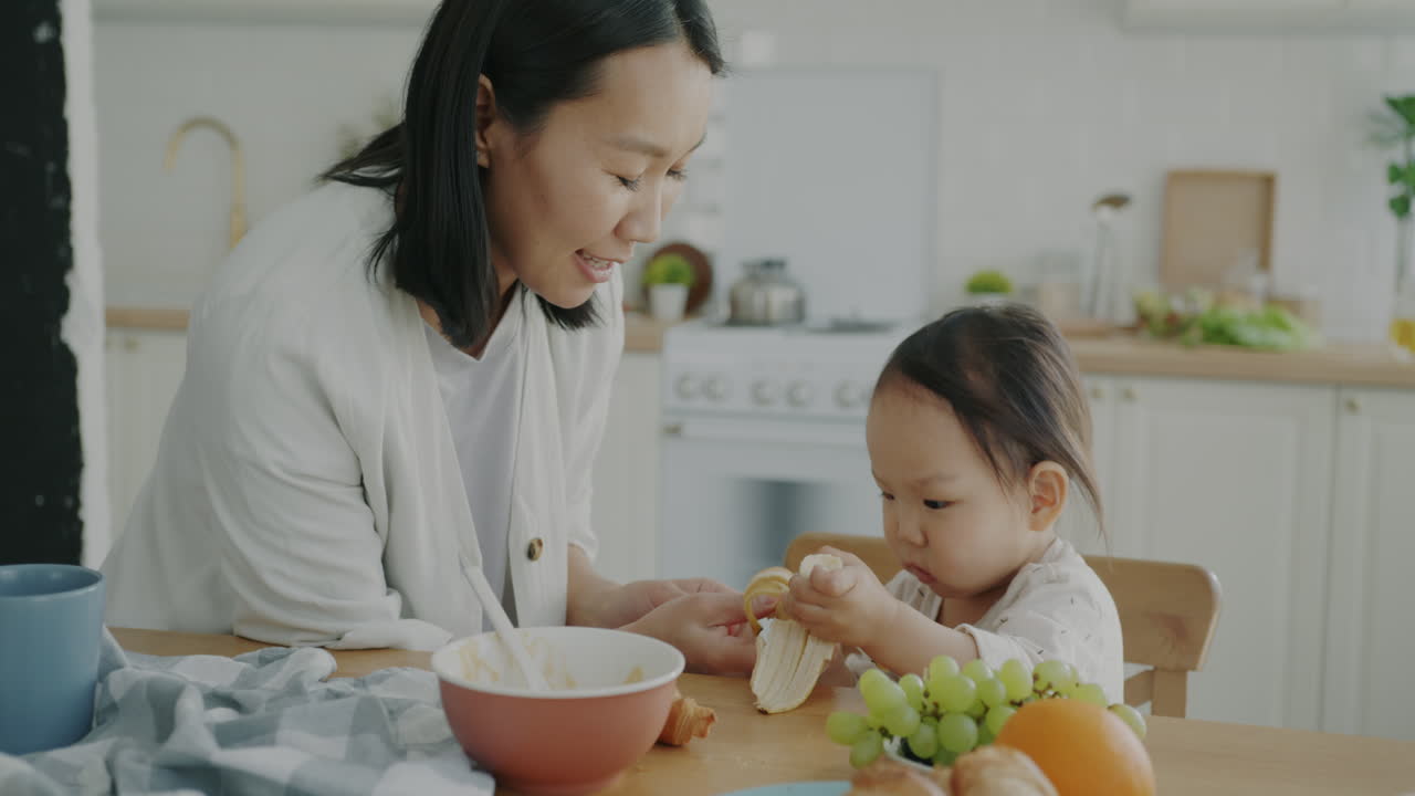 Mother and Daughter Eating Breakfast Together
