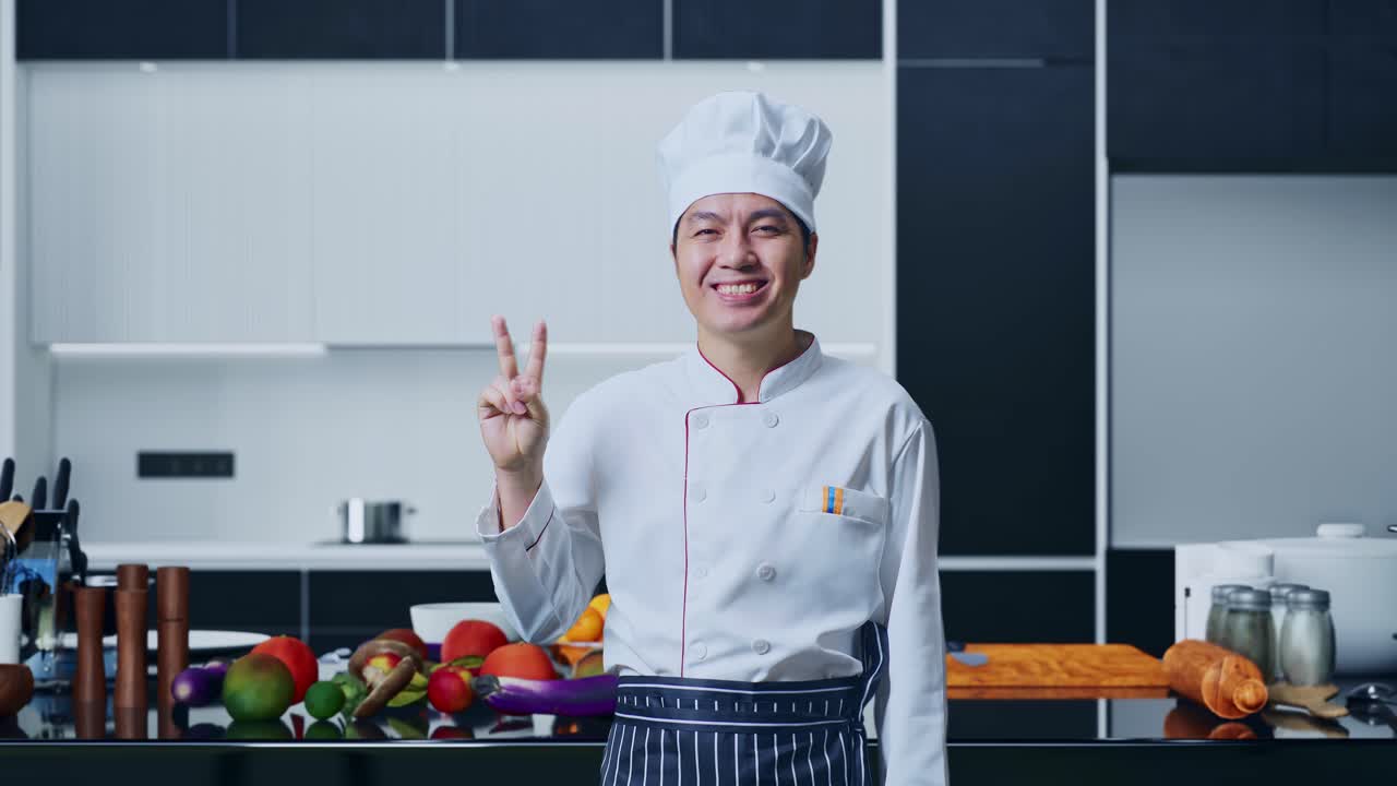 chef sonriente en una cocina moderna