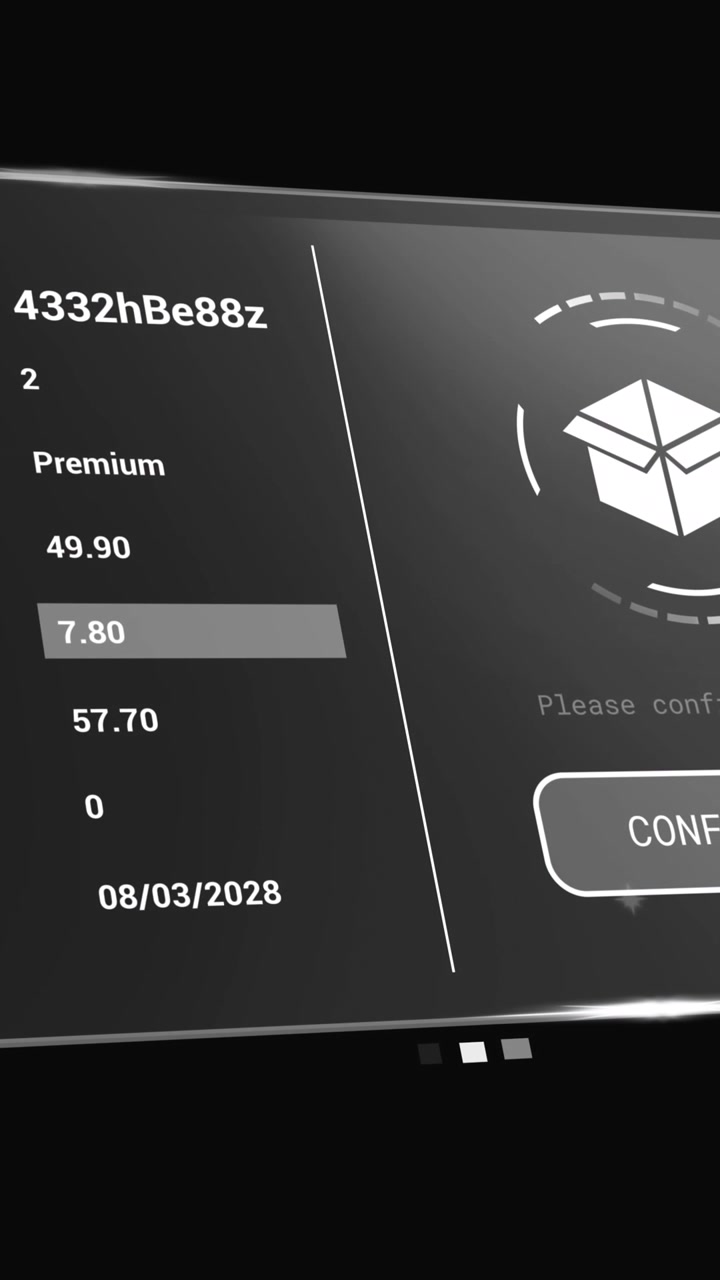 Animation of digital interface with icons and data processing on black background