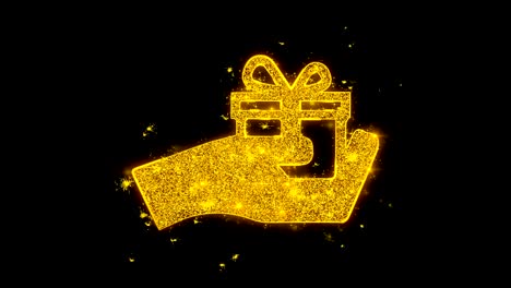 birthday gift box icon sparks particles on black background.