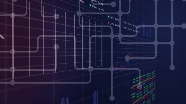 Animation of network of connections and data processing on grid