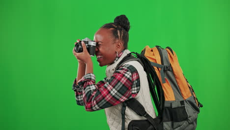 photography, green screen or black woman tourist