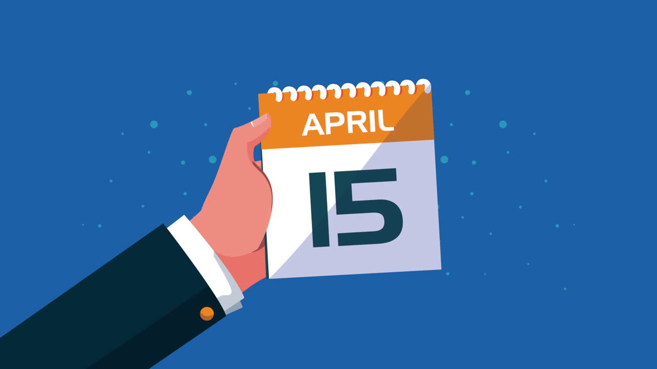 animación del día de impuestos con calendario de levantamiento de manos