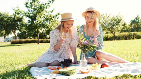 two friends enjoying a picnic in the park