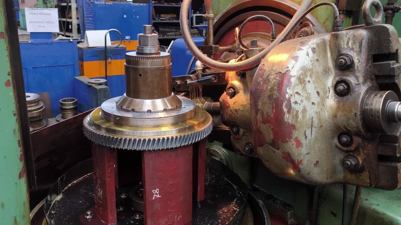 Industrial machine tool used for manufacturing gears, detailed view of machinery and precision engineering