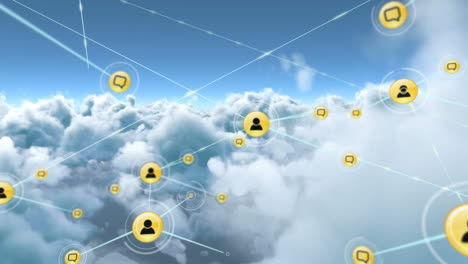 Animation-Des-Netzwerks-Von-Verbindungen-Mit-Symbolen-über-Wolken