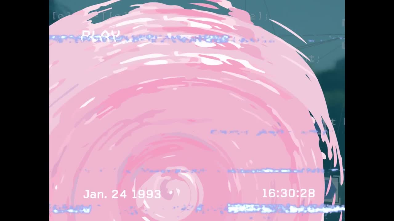 글리치와 분홍색 모양으로 화면의 애니메이션