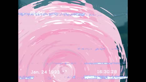 animation of screen with glitch and pink shapes