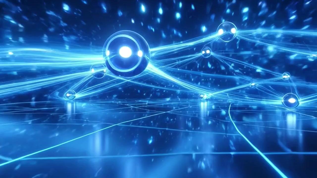 Abstract Digital Network Connection with Glowing Blue Spheres and Light Trails