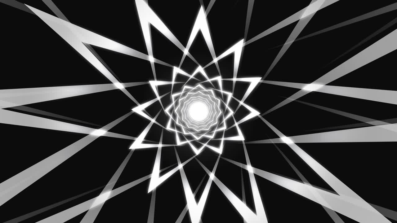 estrella en espiral brillante negra y blanca de líneas en bucle fondo animado