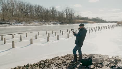 videographer with hand held gimbal