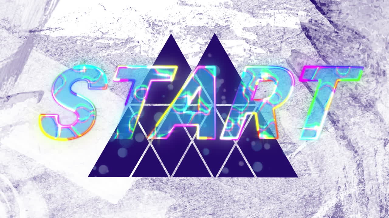 색 배경의 모양 위에 시작 텍스트의 애니메이션