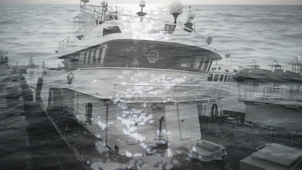 선박 위의 구름과 함께 바다와 하늘의 애니메이션