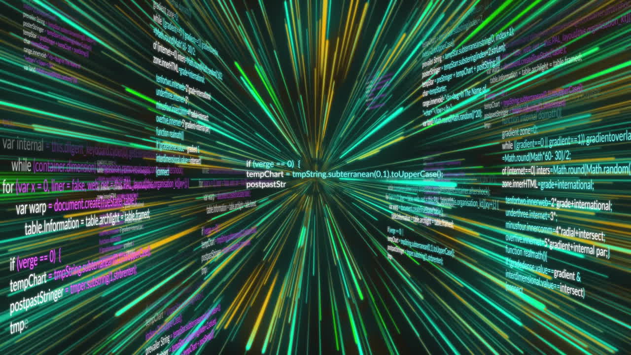 Animation of data processing over colourful trails