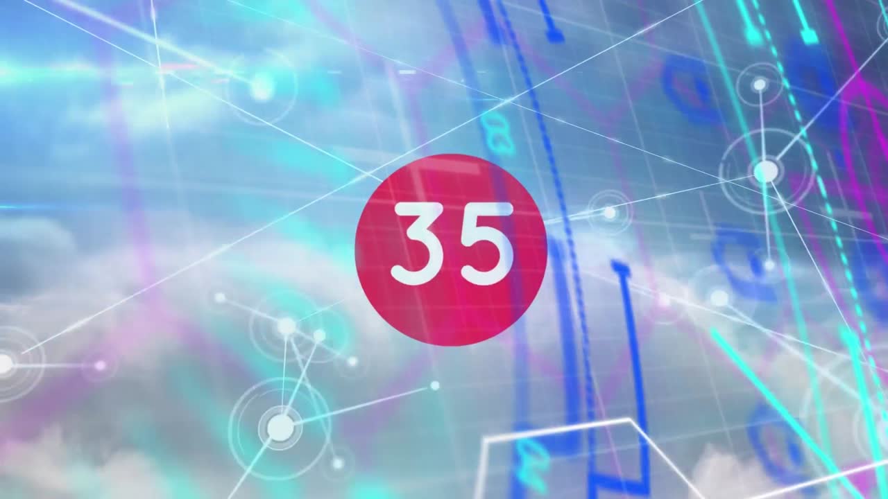 구름이 가득한 하늘 위의 연결 네트워크의 애니메이션