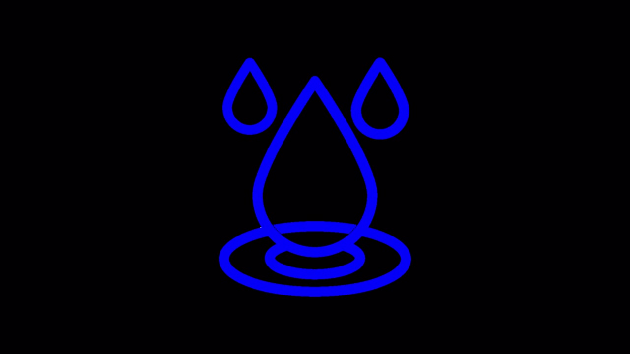 Animated Blue Neon Water Drop Icon on Black Background