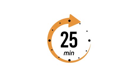 25 minutes timer symbol color style isolated on white background. 25 min time circle icon. animation timer icon with twenty five min. clock, stopwatch, cooking time label. motion