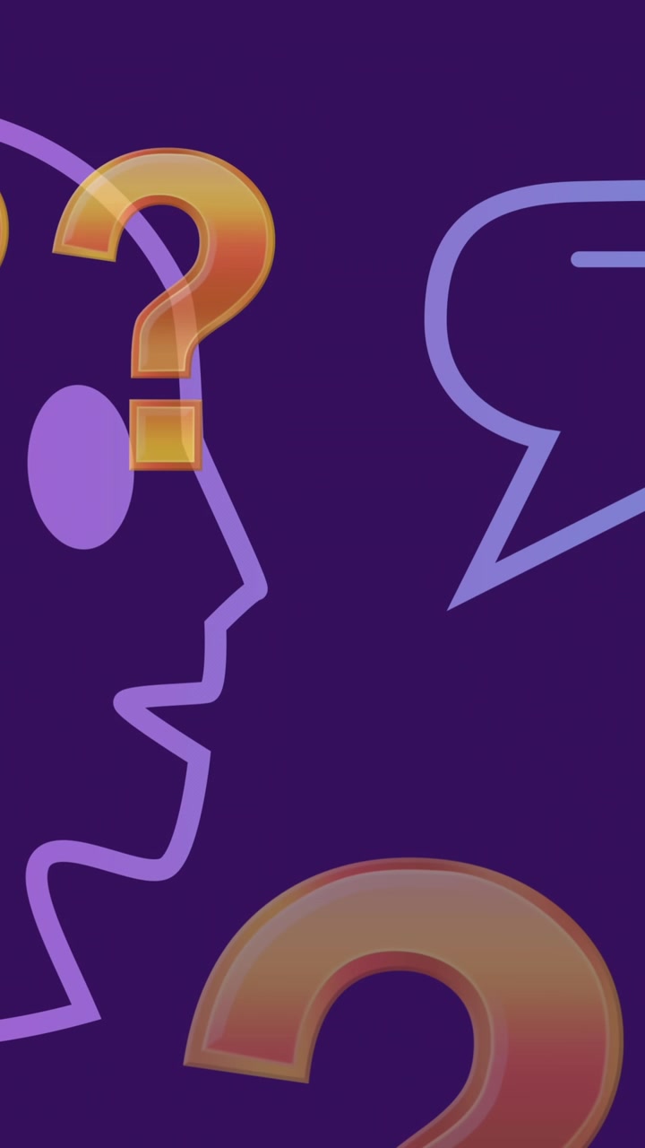 Animazione di icone di intelligenza artificiale e elaborazione dati su sfondo viola.