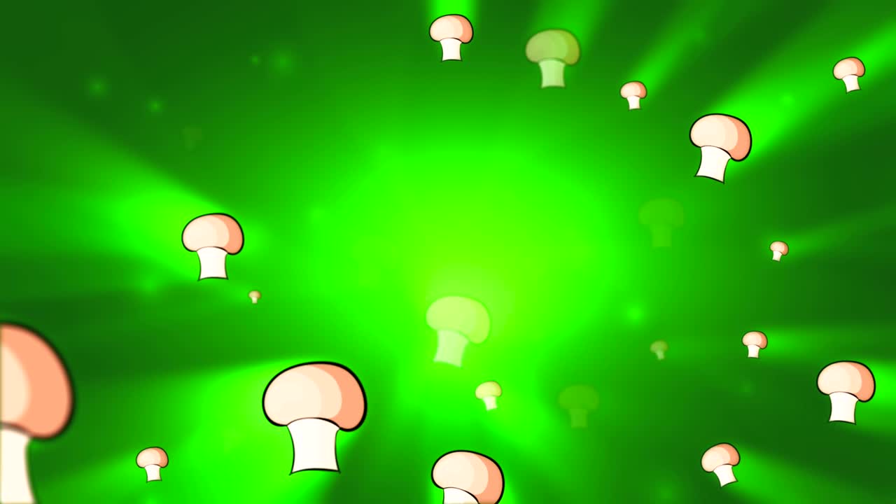 Spicy champignon smoothly moving on the green background. 3D loop animation.