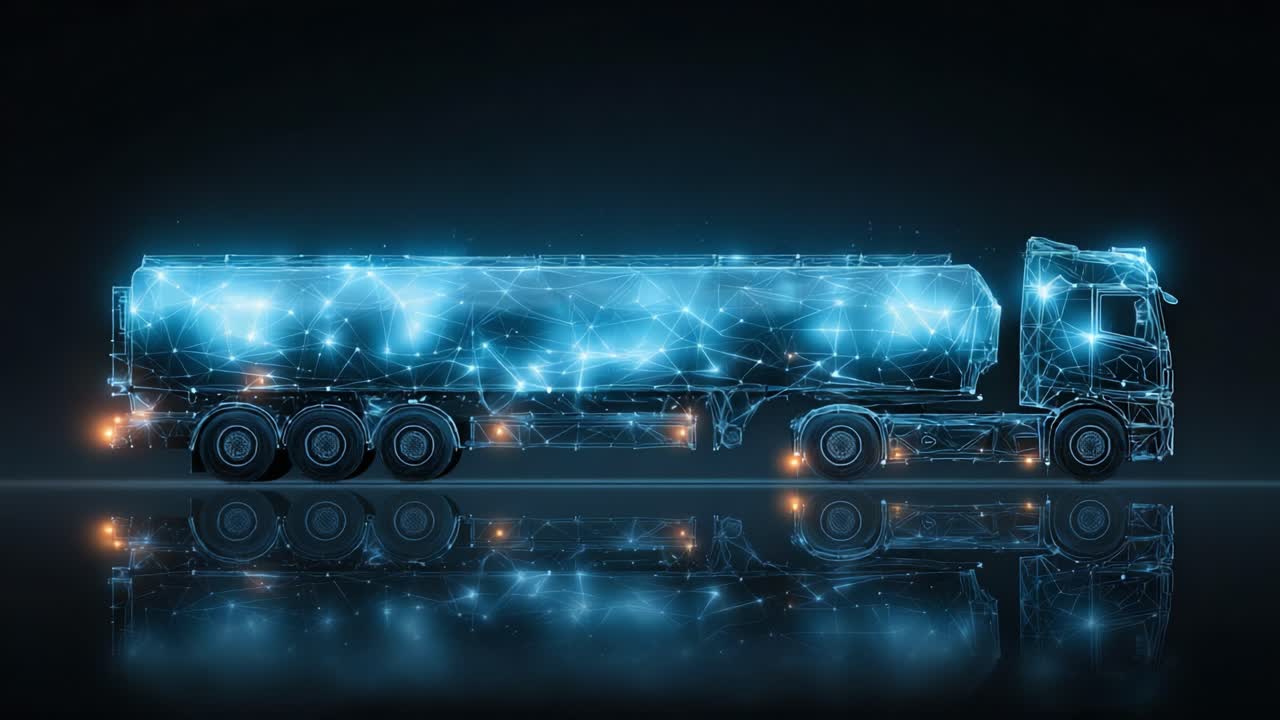 Futuristic Representation of a High-Tech Truck with Digital Network Connections Symbolizing Innovation and Connectivity in Transportation
