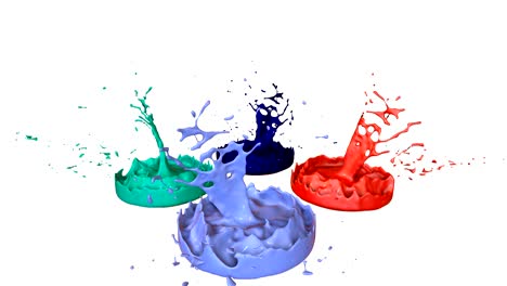 paints dance with time slowdown on white background. simulation of 3d splashes of ink on a musical speaker that play music. splashes as a bright background in ultra high quality 4k. multi colored v 4