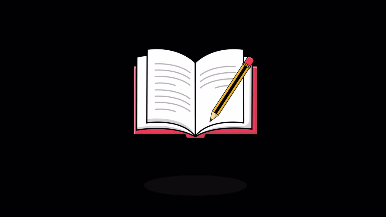 Animated Open Book with Pencil Writing