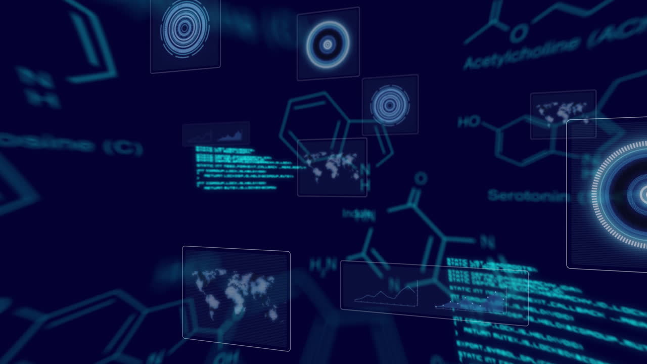 animación de la fórmula química y procesamiento de datos a través del escaneo de alcance