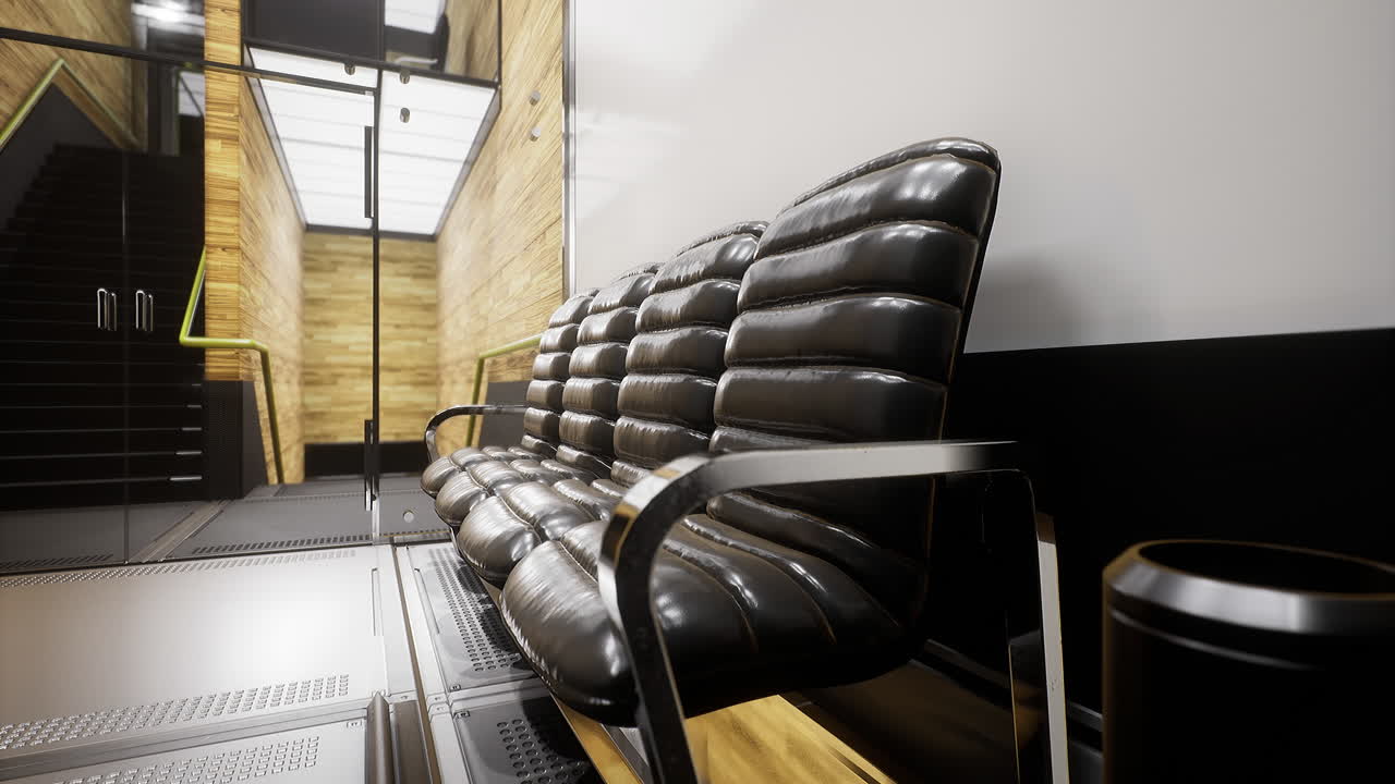 Modern seating area in contemporary hallway near staircase at daytime