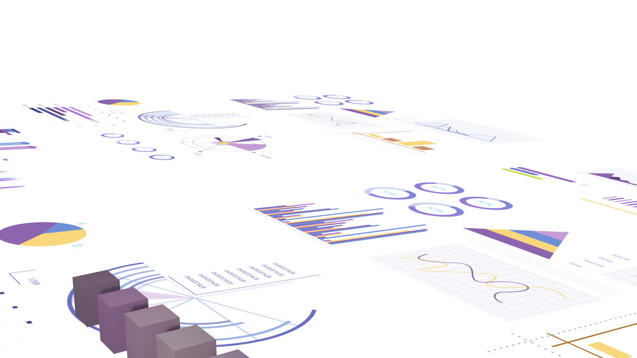 animación del procesamiento de datos financieros con gráficos sobre fondo blanco