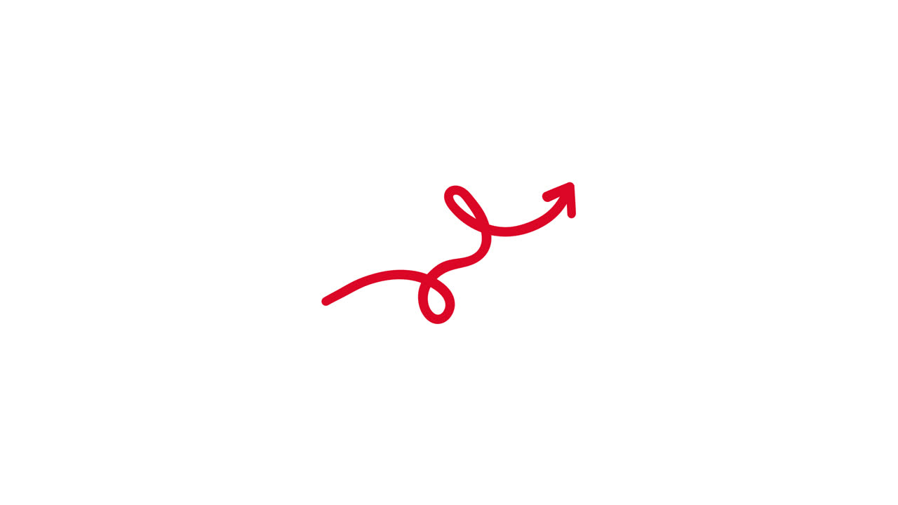Disegno animato di una freccia rossa su sfondo bianco