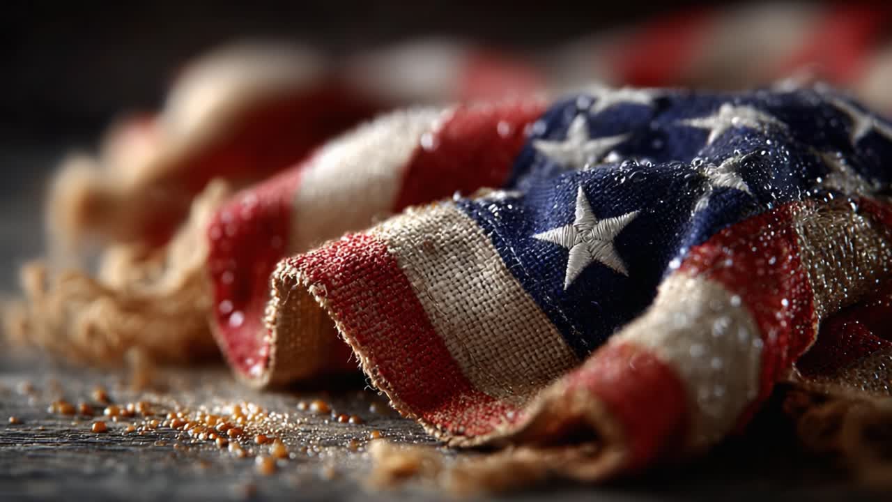 A Beautifully Worn Fabric with American Stars and Stripes, Highlighting the Rich Tapestry of Culture and Heritage in a Close-Up View