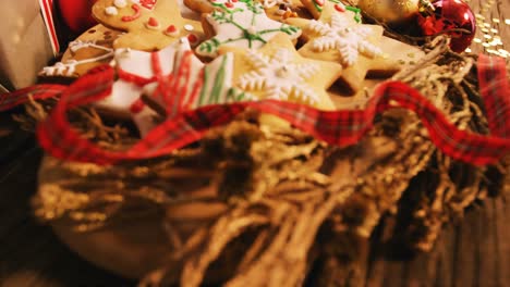 close-up of various christmas desserts and gifts