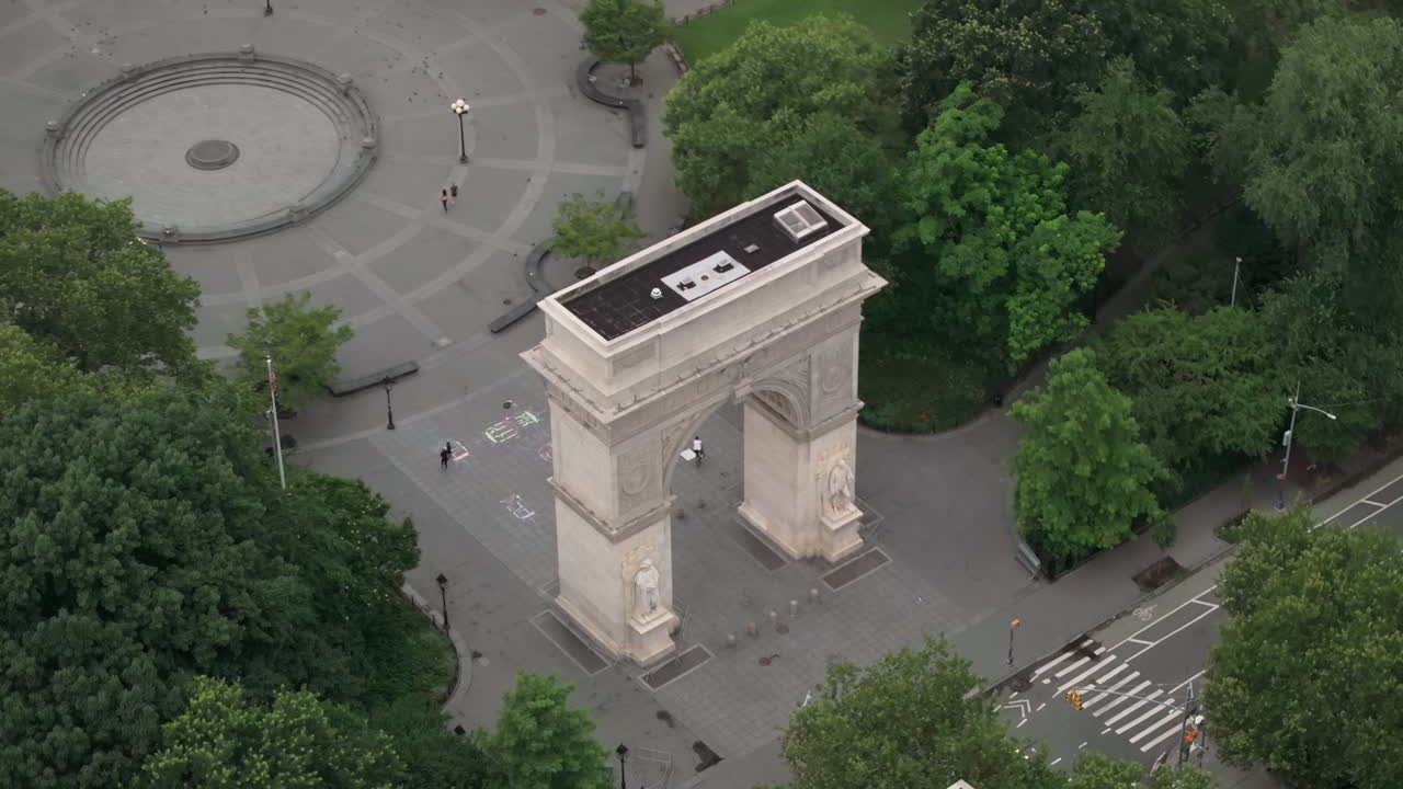 Aerial view of Washington Square Park on an overcast morning