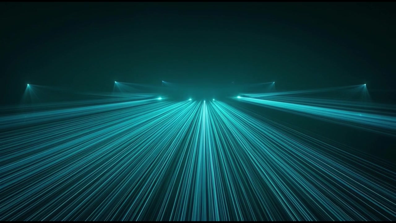Sfondo astratto in movimento con raggi di luce ciano luminosi