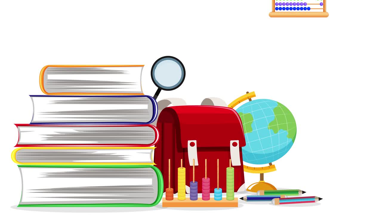 학교 용품은 책들이 쌓여있는 곳에서 나타납니다.