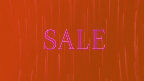 animation of sale neon text over light trails on red background