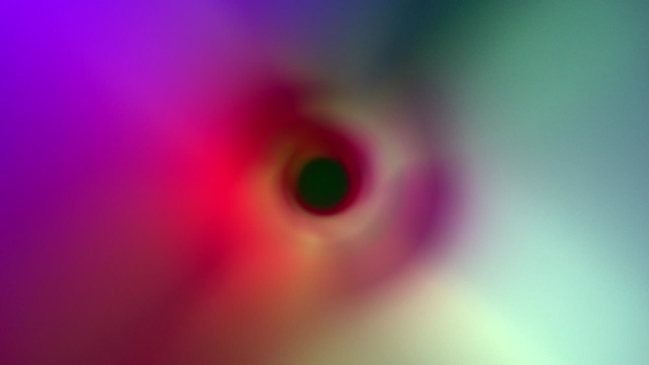 rotación de la tecnología de círculo borroso multicolor parpadeante con centro negro. 4k 3d renderización de bucle sin costuras. gráfico de movimiento abstracto de pantalla digital de interfaz de usuario futurista multicolor iluminada.