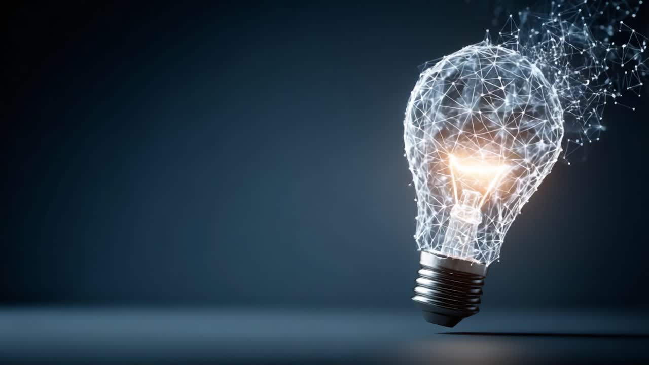 Illuminated Innovation: A Stunning Visualization of a Networked Light Bulb Surrounded by a Dark Background, Representing Ideas and Creativity