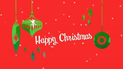 Digital-animation-of-happy-christmas-text-against-green-christmas-decorations-hanging-against-stars-