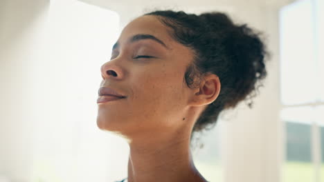 face, yoga and meditation with a woman breathing