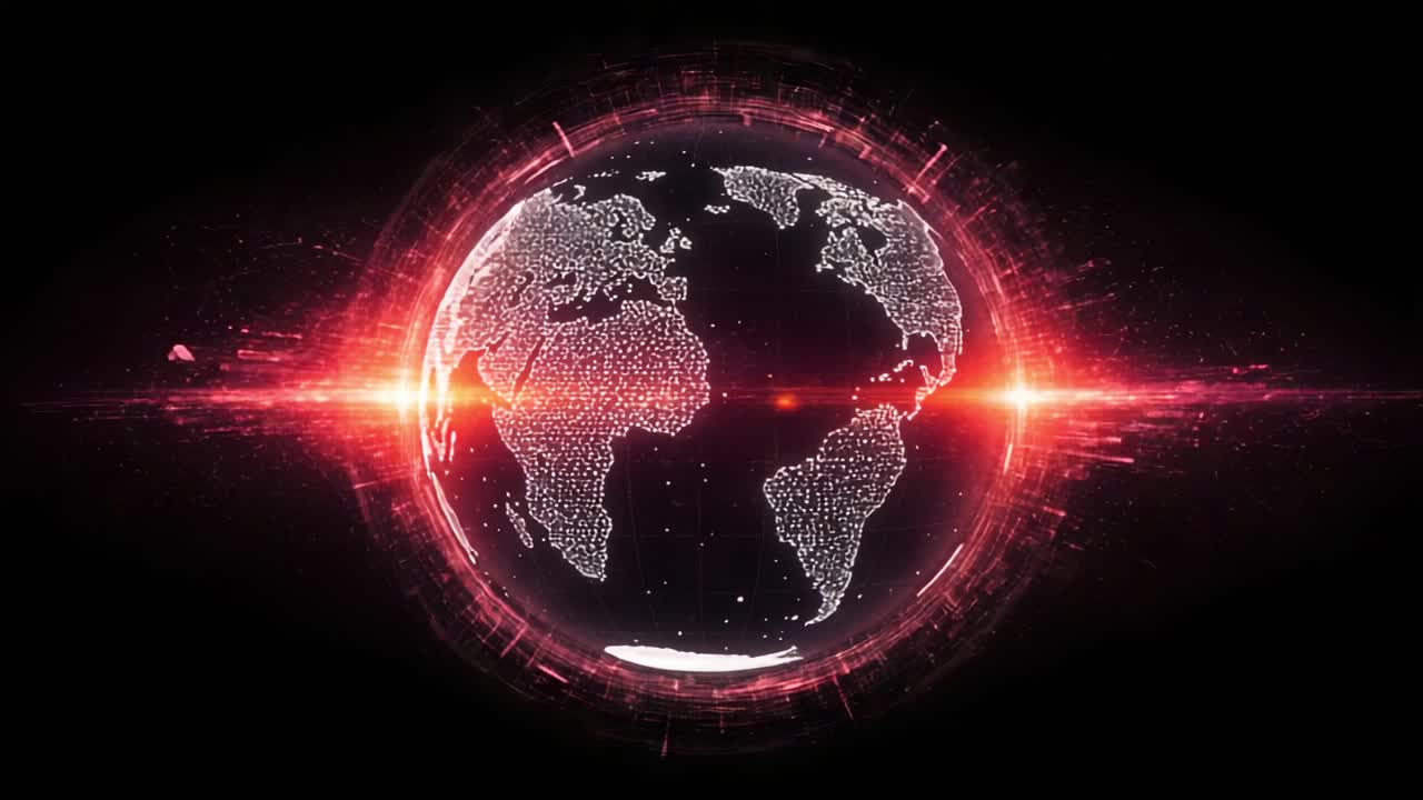 A Stunning Digital Artwork of a Globally Connected World Showcasing Vibrant Red Lines and Data Points, Representing Modern Communication and Technological Advancements
