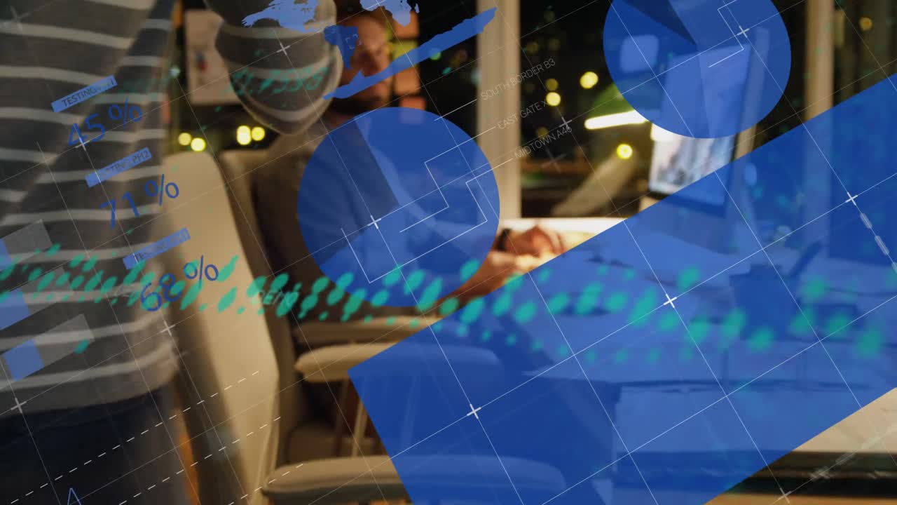 기술 장치를 사용하여 다양한 사업가에 대한 금융 데이터 처리의 애니메이션