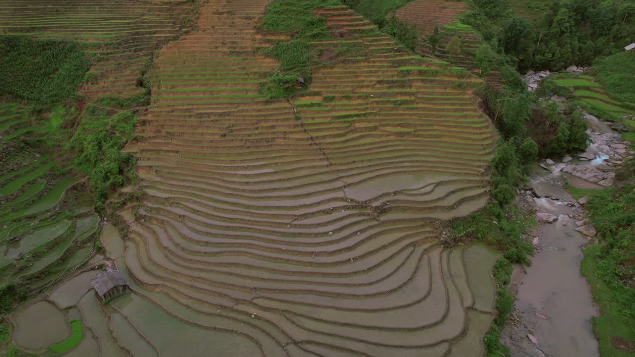 una vista aérea de los campos de arroz en sa pa, vietnam